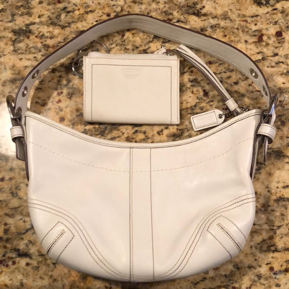 Coach purse and change purse; bone white